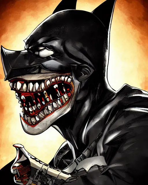 Image similar to the batman who laughs, comic strip style, dynamic lighting, fantasy concept art, trending on art station, stunning visuals, creative, cinematic, portrait, ultra detailed