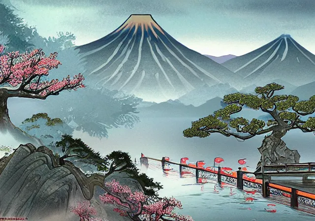 Image similar to ancient Japanese beautiful landscape mode concept art high realism