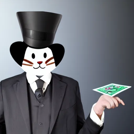 Image similar to bunny with top hat, wearing black suit with tie, performing magic tricks, hyperrealistic