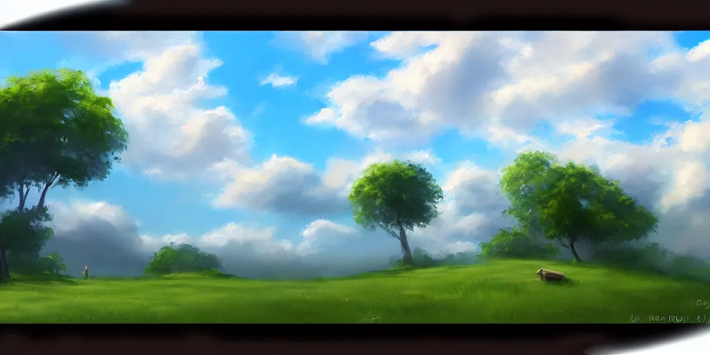 Prompt: peaceful puffy clouds, mate painting, concept art, 4K