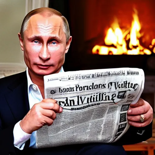 Image similar to vladimir putin in a waistcoat staring at a log fire photograph newspaper award winning