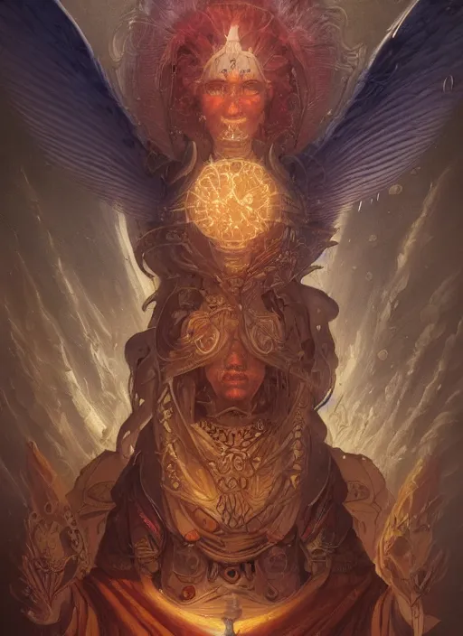 Image similar to hyper realistic photography portrait of medieval religious occult space angel koi fish cinematic, brom, moebius, peter mohrbacher, juan gimenez, james gurney, greg rutkowski comic cover artstation