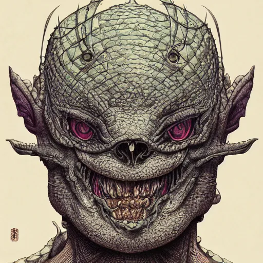 Image similar to portrait of innsmouth dweller, symmetrical, by yoichi hatakenaka, masamune shirow, josan gonzales and dan mumford, ayami kojima, takato yamamoto, barclay shaw, karol bak, yukito kishiro