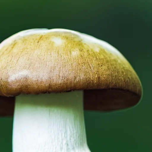 Image similar to macro photo with a mushroom character with cute eyes, drawn in detail