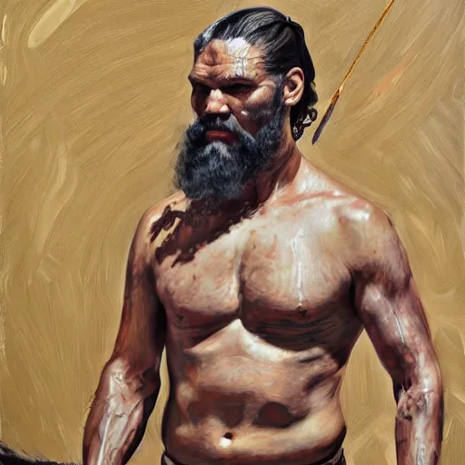 Image similar to high quality high detail painting by lucian freud, hd, khal drogo