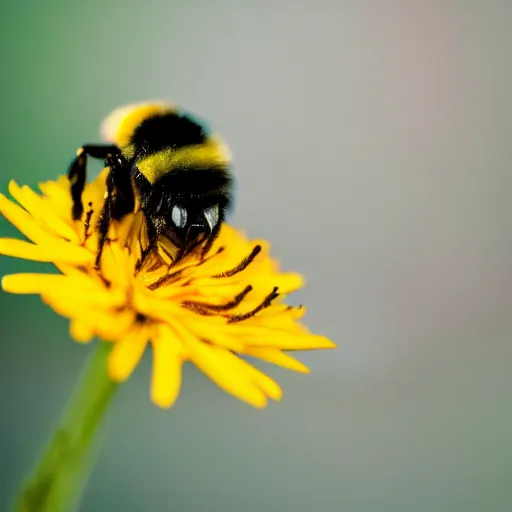 Prompt: a bumble bee made out of flowers sits on a finger, 5 0 mm lens, f 1. 4, sharp focus, ethereal, emotionally evoking, head in focus, volumetric lighting, blur dreamy outdoor,