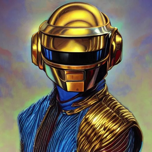 Prompt: Daft Punk as fantasy D&D characters, close-up portrait art by Donato Giancola and James Gurney, digital art, trending on artstation