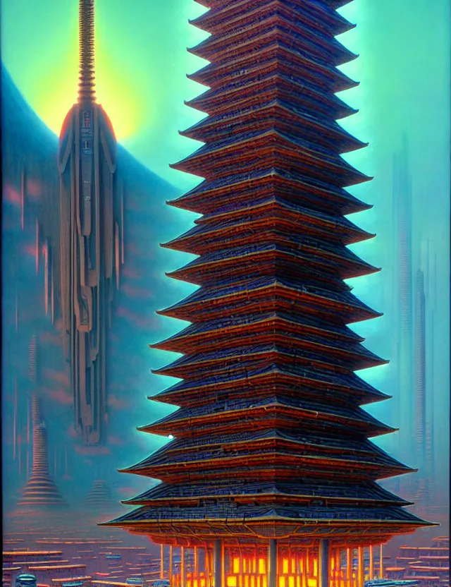 Prompt: a giant brutalism pagoda mecha, tim hildebrandt, wayne barlowe, bruce pennington, donato giancola, trending on artstation, cinematic composition, beautiful lighting, hyper detailed, 8 k, oil on canvas