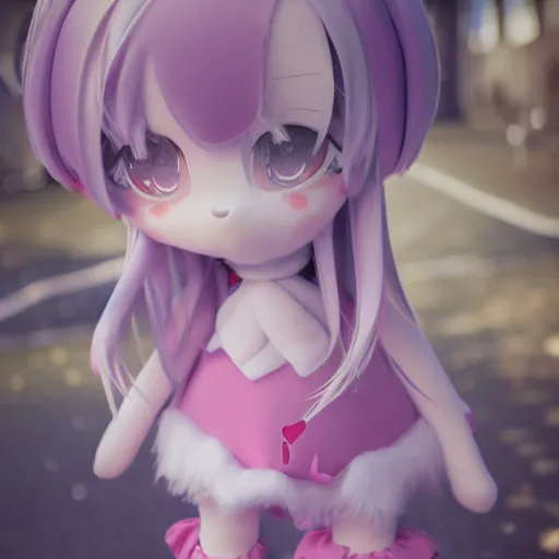 Image similar to cute fumo plush of a girl with a big heart, monsterblob anime girl, asymmetric beauty, bokeh, vray