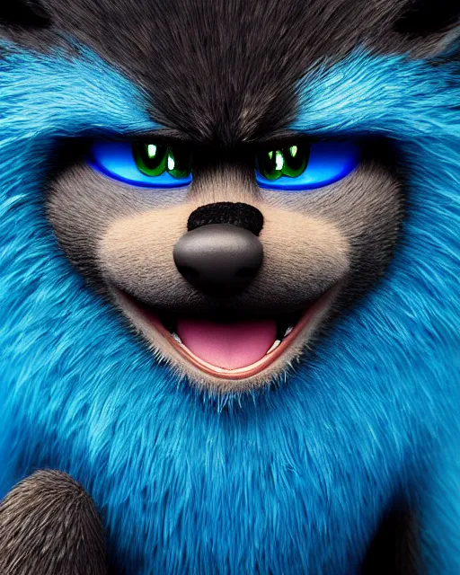 Image similar to prison mugshot of real - life sonic the hedgehog, bright flash, blue fur, dreamworks animation still, low saturation, somber expression, filthy hair, rugged textured face, soft vignette, soft focus, 5 0 mm, 4 k, nypd