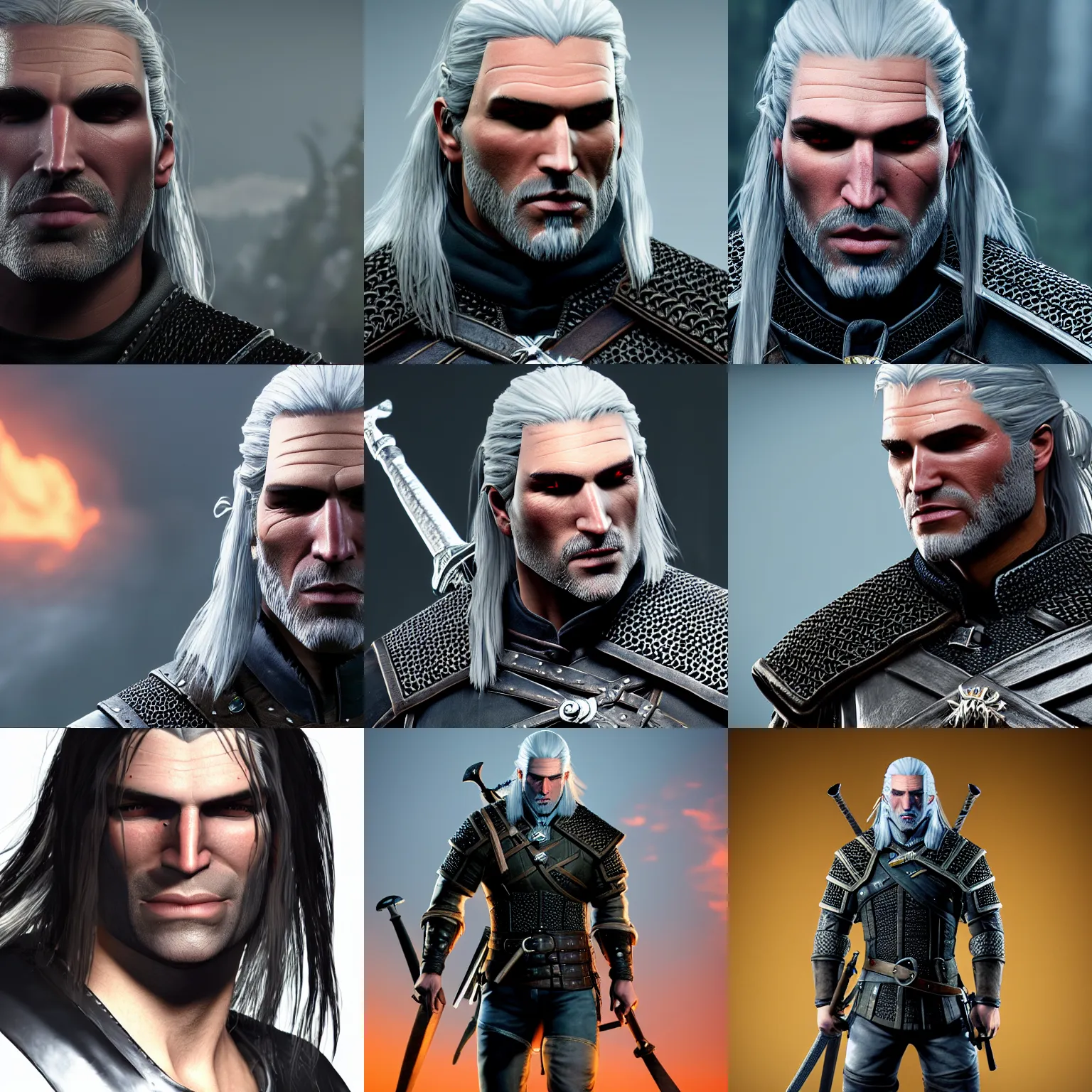 Prompt: geralt of rivia with long black hair, 8 k, unreal engine 5, sharp and detailed