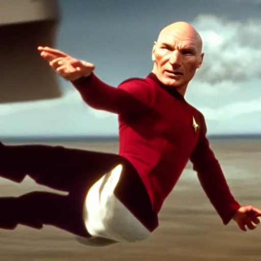 Image similar to Captain Picard jumping from the enterprise