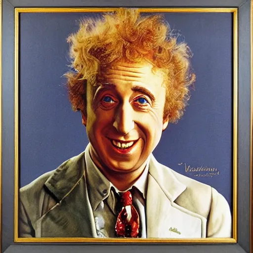 Image similar to a portrait painting of Gene Wilder. Painted by Norman Rockwell