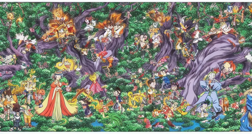 Image similar to Enchanted and magic forest, by Yoshihiro Togashi