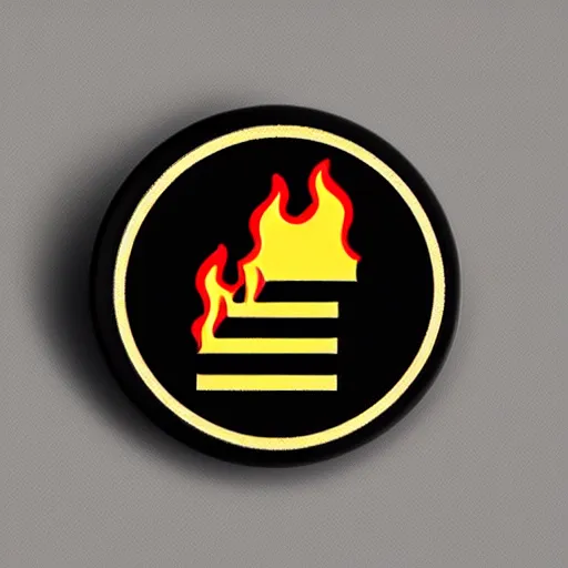 Prompt: a retro minimalistic fire flame warning caution label enamel pin, hd, concept art, artstation