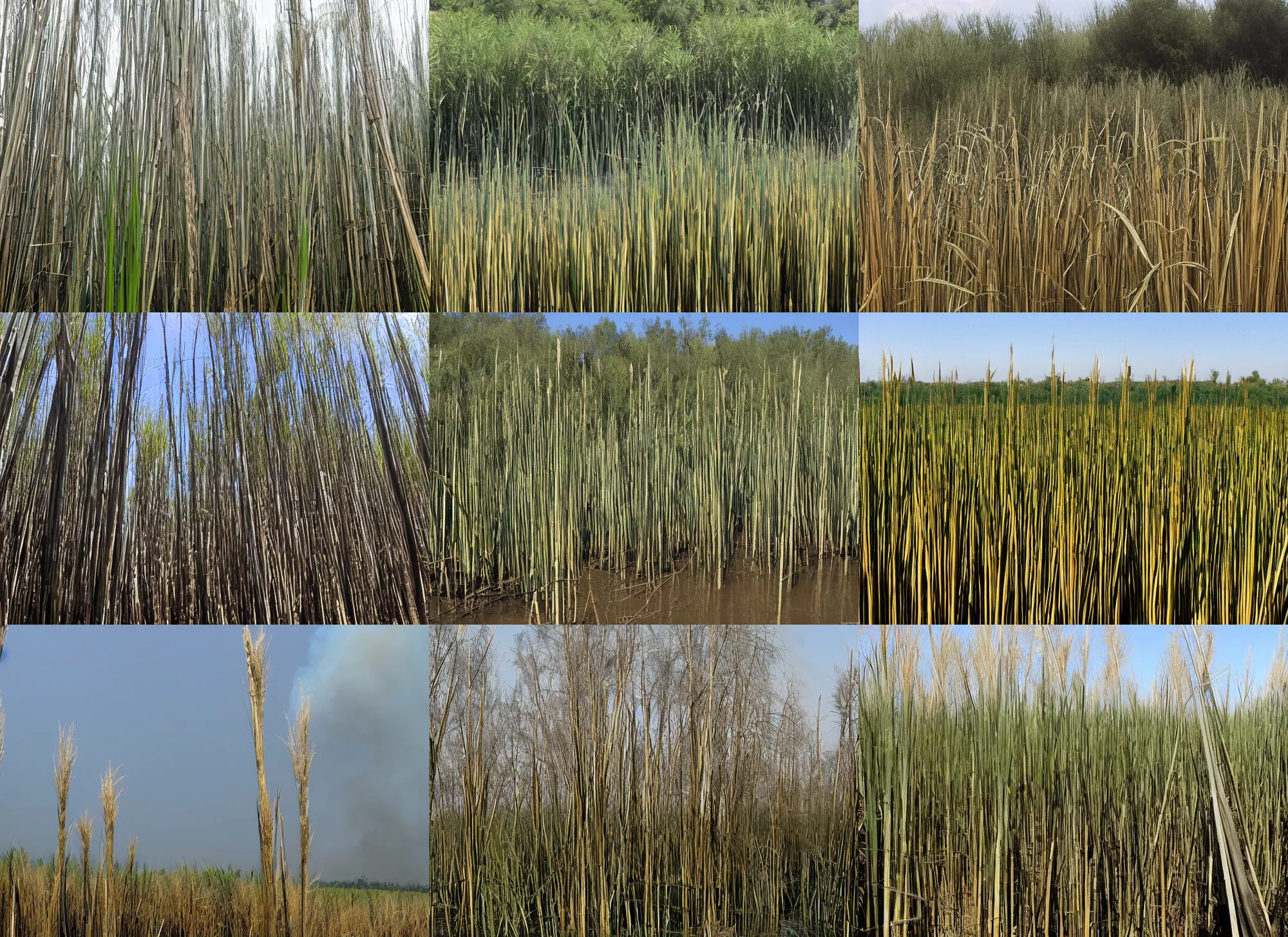 Prompt: wildfire promotes dominance of invasive giant reed ( arundo donax ) in riparian ecosystems, tonalist style