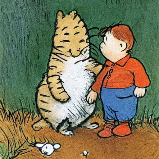 Image similar to portrait of calvin and hobbs, detailed, by beatrix potter