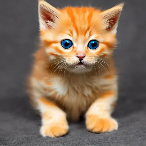 Prompt: cute fluffy orange tabby kitten, studio lightning