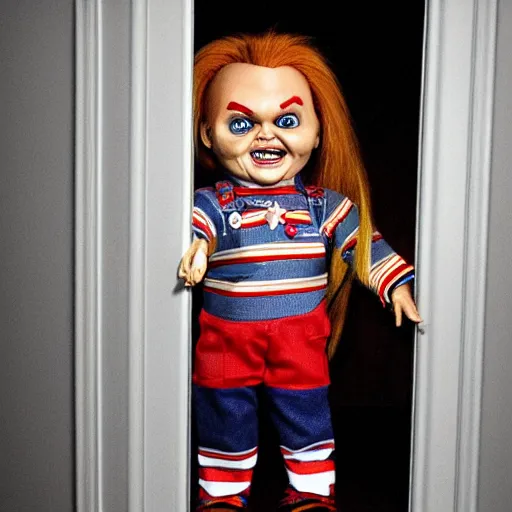 Image similar to chucky the killer doll standing in the hallway