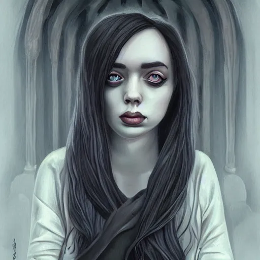 Prompt: a gothic portrait drawing of billie eilish by cyril rolando