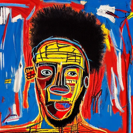 Image similar to A extremely highly detailed majestic hi-res beautiful immaculate head and shoulders painting of a strong black african man by Jean-Michel Basquiat, 8k, high textures, hyper sharp, insanely detailed and intricate, super detailed, 4k HDR high quality