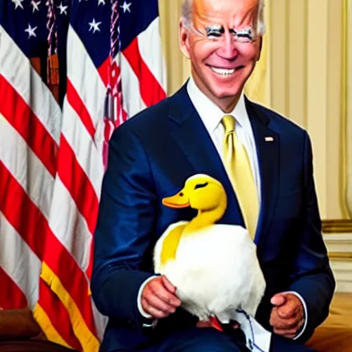 Image similar to Joe Biden holding a mallard duck