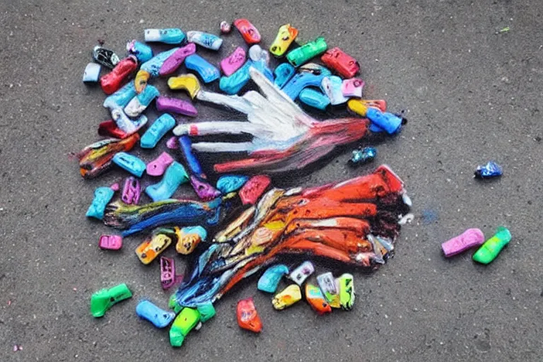 Image similar to artist makes incredible painting on top of littered chewing gum