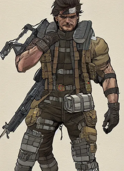 Image similar to apex legends solid snake. concept art by james gurney and mœbius.