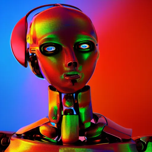 Prompt: a multicolored robot melting like hot wax, wax is spread, insanley detailed, 3 d render, 8 k