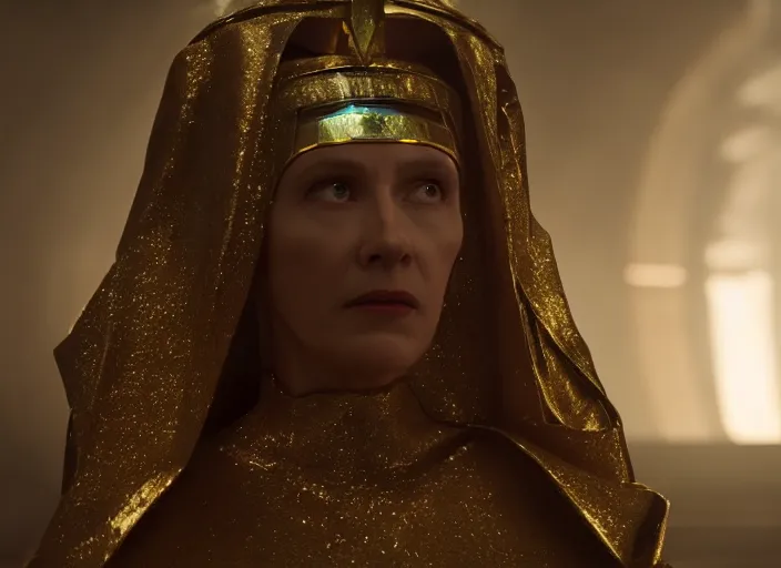 Image similar to film still of the high priestess in the new scifi movie, 4 k