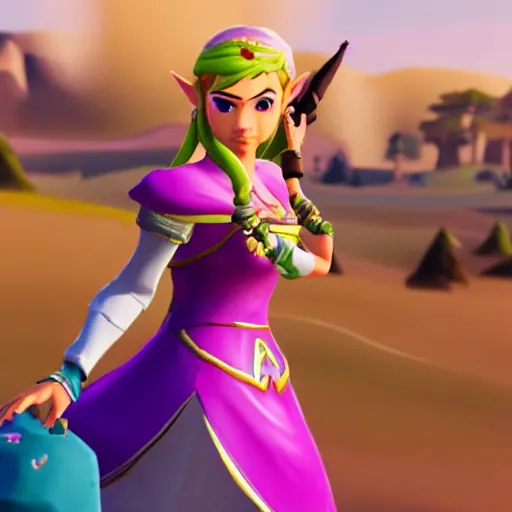 Prompt: princess zelda in fortnite, character render, full body shot, highly detailed, in game render