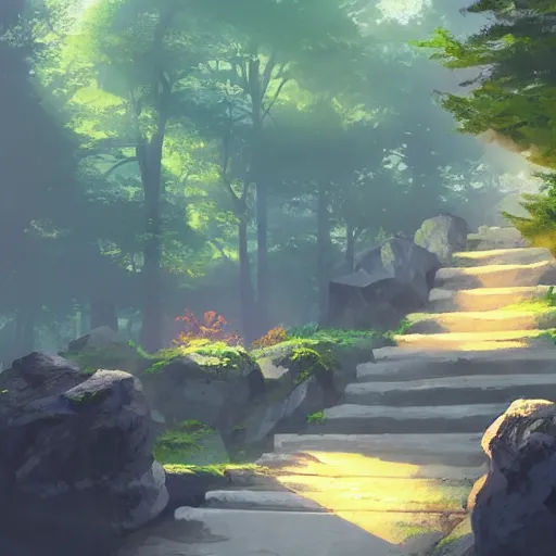 Image similar to concept art by sylvain sarrailh of a haunted japan temple, a short stone path stairs, asiatic forest