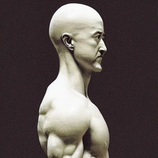 Image similar to a statue of edward norton's head in the shape of an egg with eggshell texture, just the face, strong eggshell texture, highly detailed, dramatic lighting, concept art by caravaggio and greg rutkowski and artgerm