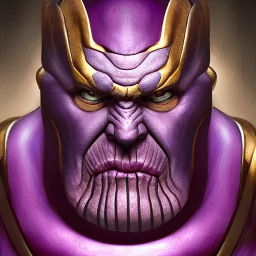 Prompt: Thanos, a character portrait by Brian and Wendy Froud, trending on cg society, fantasy art, zbrush, airbrush art, digital painting