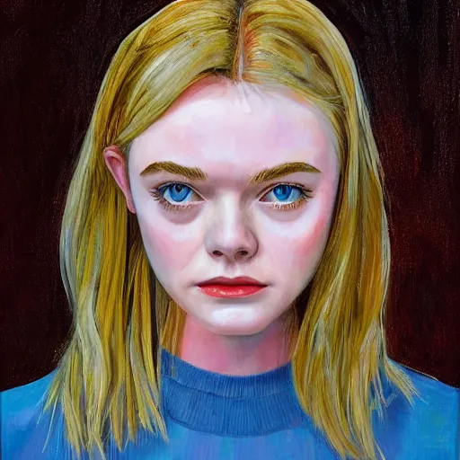 Image similar to professional painting of Elle Fanning in the style of Alan Bean, head and shoulders portrait, symmetrical facial features, smooth, sharp focus, illustration, intricate, stormy weather, extremely detailed masterpiece,