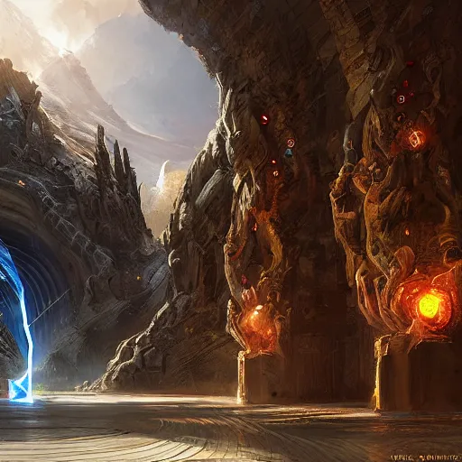 Prompt: mutazi portal. an element of the magic portal system connecting major cities. the portals were installed centuries ago, but still work fine. digital art, high details, illustration by ross tran, james gurney, by craig mullins, by greg rutkowski