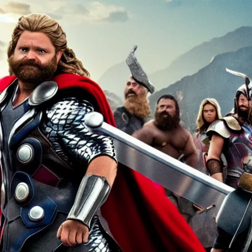 Image similar to zach galifianakis as Thor in Thor: Ragnarok