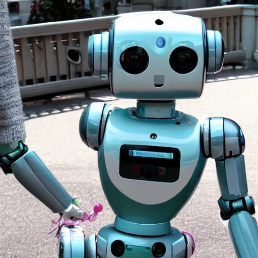 Image similar to <photograph robot='friendly adorable' robot-origin='futuristic robot store'>Cute Robot Shows You It's Favorite Toy</photograph>