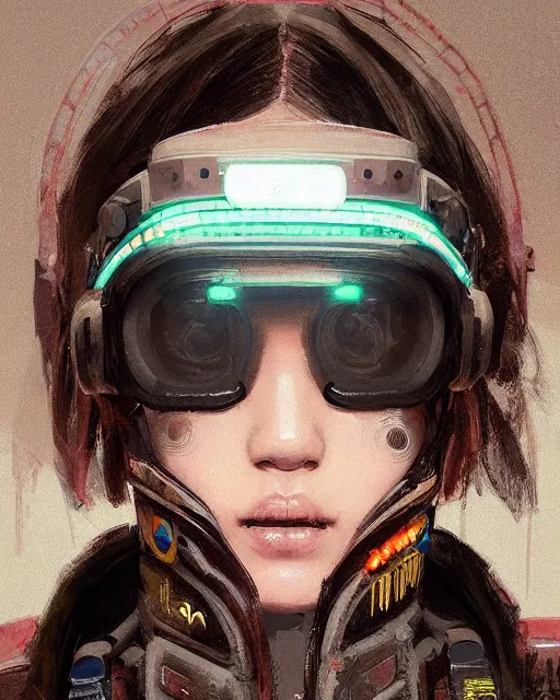 Image similar to detailed portrait neon guard girl with very short brown hair seen from the back, cyberpunk futuristic, reflective puffer jacket, black leggings, decorated with traditional japanese ornaments by ismail inceoglu dragan bibin hans thoma, perfect face, fine details, realistic shaded, fine - face, pretty face