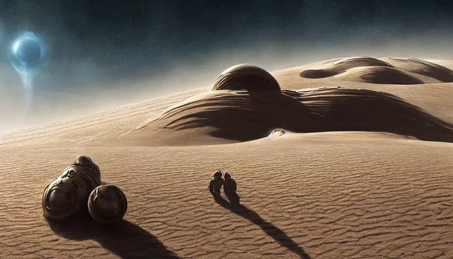 Image similar to a beautiful photo realistic still space image from the movie dune, hyperrealistic, highly detailed by kalin popov and greg rutkowski