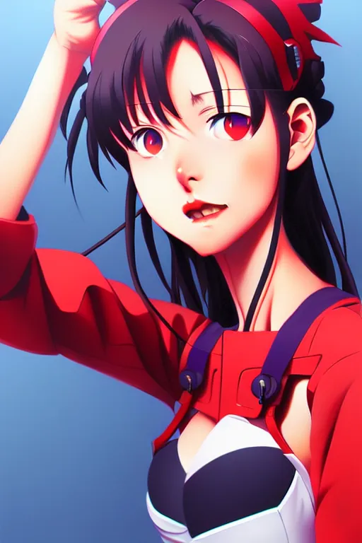 Image similar to a ultradetailed beautiful painting of misato from evangelion, by wlop trending on artstation