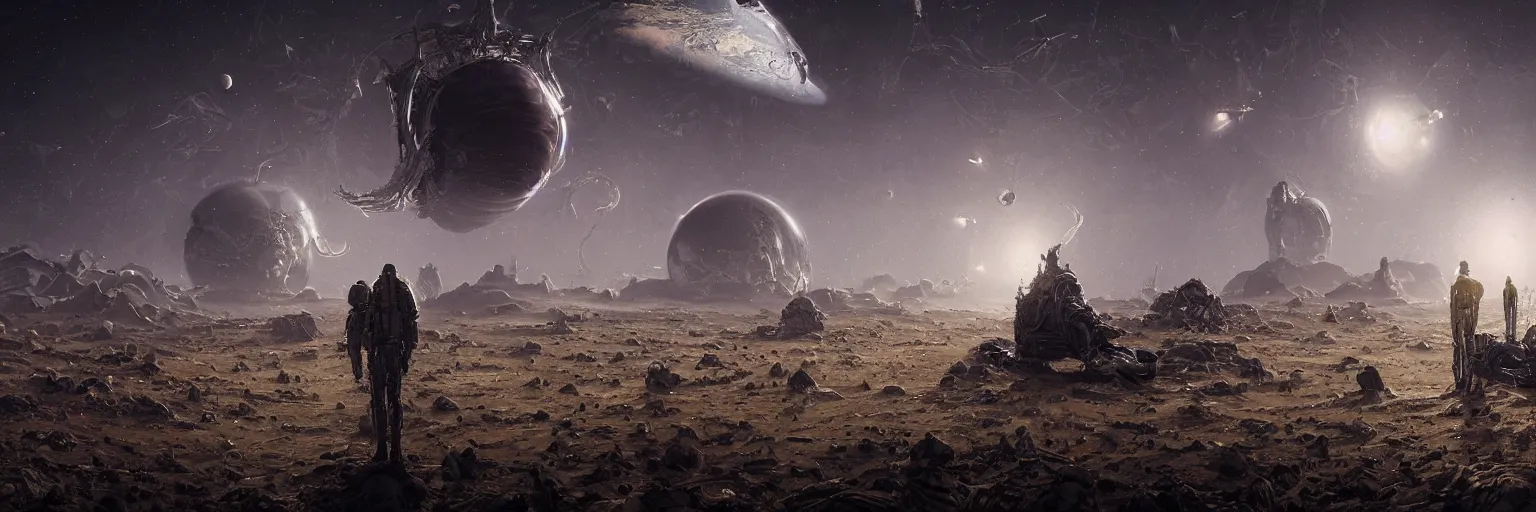 Prompt: a highly detailed digital realistic photo of aliens looking at the seventh planet from space, universe, invasion time on planet earth, digital art, cinematic, satellite imagery, 8 k, super - resolution, by h. r. giger, by ismail inceoglu, by karol bak, unreal engine