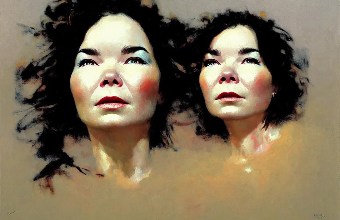 Prompt: portrait of bjork!!!!!!!!!!!!!!!!!!!!!!!!!!!, detailed face, detailed painting, epic lighting, by ilya repin, phil hale and kent williams