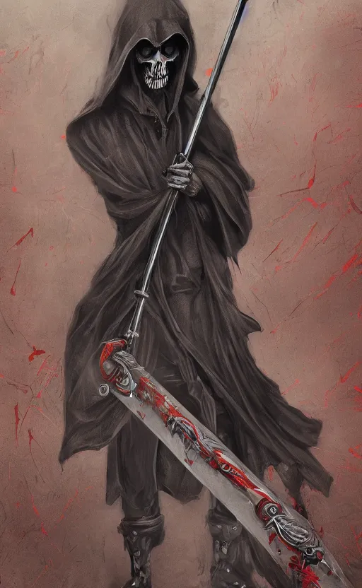 Prompt: the grim reaper has a new scythe, masterpiece digital painting by James Jean, John Romita Junior, John Romita Senior, 4k wallpaper, Silent Hill concept art, hyper-realism, extreme detail