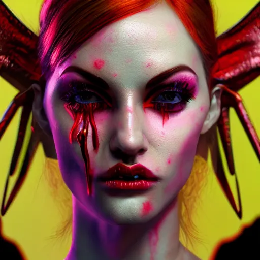 Image similar to photorealistic woman devil. hyperdetailed photorealism, 1 0 8 megapixels, amazing depth, high resolution, 3 d shading, 3 d finalrender, 3 d cinematic lighting, glowing rich colors, psychedelic overtones, artstation concept art.