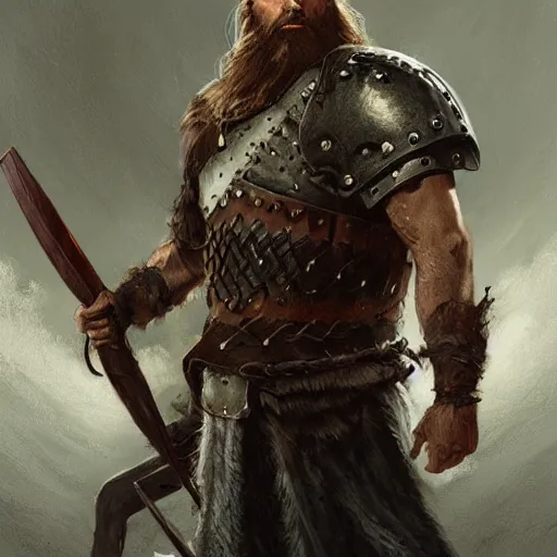 Image similar to rough-skinned, short-bearded undead Viking warrior with ice-pale skin wearing brutalist plate armor with art deco knotwork, by Greg Rutkowski and Brom