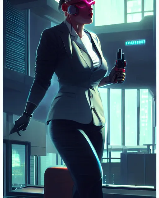 Image similar to cyberpunk corporate woman, overweight, comics page | | realistic shaded, fine details, realistic shaded lighting poster by greg rutkowski, diego gisbert llorens, magali villeneuve, artgerm, jeremy lipkin and rob rey