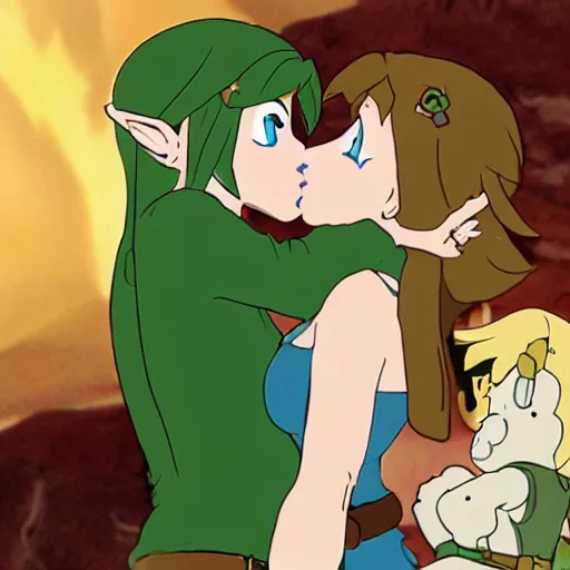 Image similar to female link and malon kissing