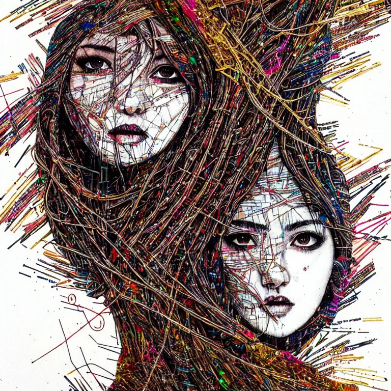 Image similar to nights falling wind is blowwing snow is pilling concept art in style of el anatsui and carne griffiths artwork by xsullo