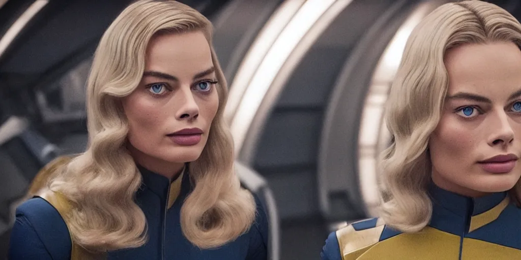 Prompt: Margot Robbie is the captain of the starship Enterprise in the new Star Trek movie